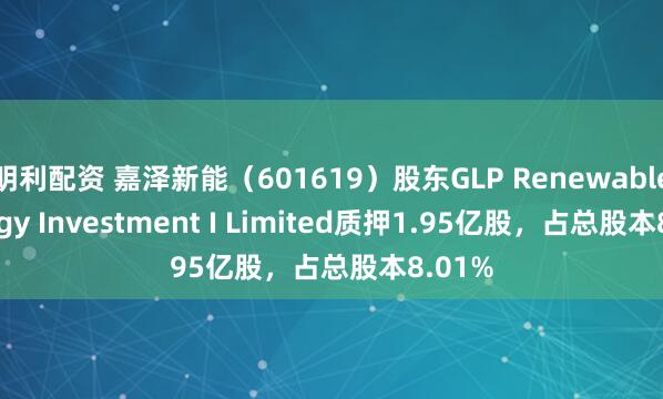 明利配资 嘉泽新能（601619）股东GLP Renewable Energy Investment I Limited质押1.95亿股，占总股本8.01%