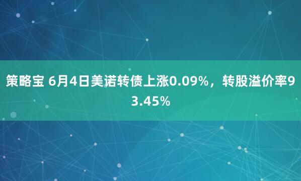 策略宝 6月4日美诺转债上涨0.09%，转股溢价率93.45%
